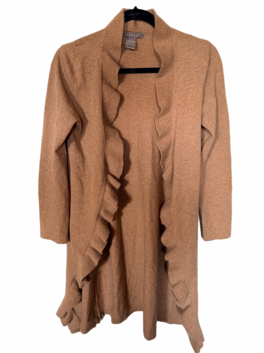 Kenar cashmere long brown ruffle duster cardigan size S